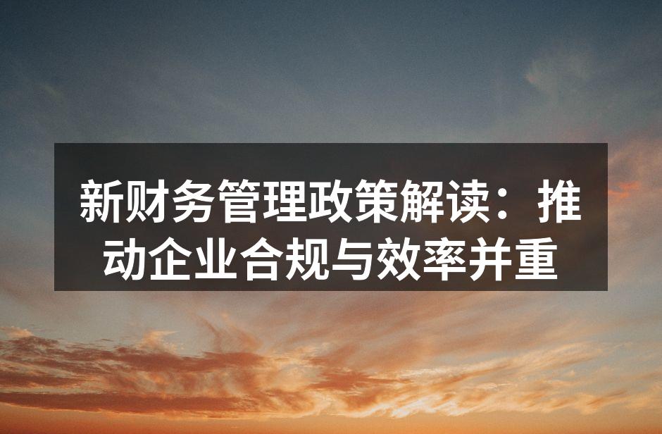 新财务管理政策解读：推动企业合规与效率并